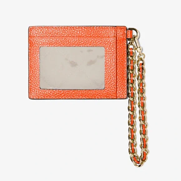 Michael Kors Small Pebbled Leather Chain Card Case Optic Orange NWT - Picture 10 of 10